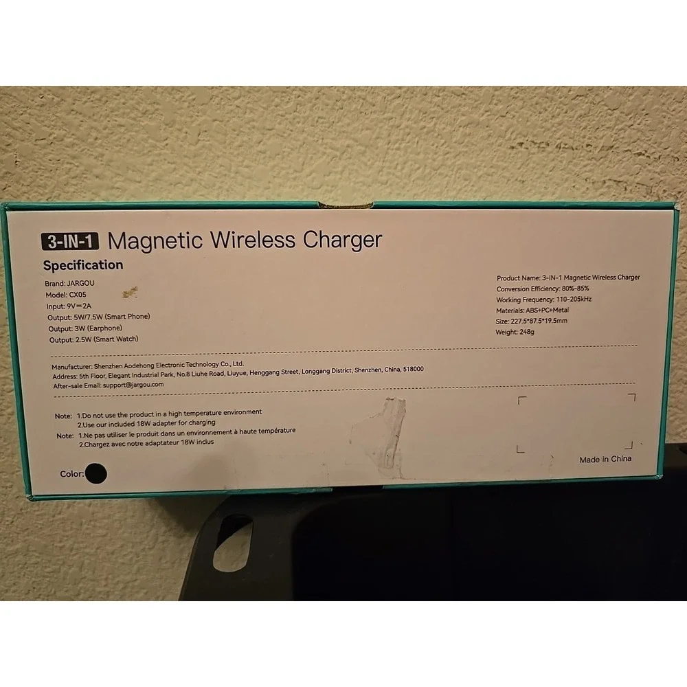 JARGOU 3-IN-1 Magnetic Wireless Charger Magnetic Foldaway For Apple Black